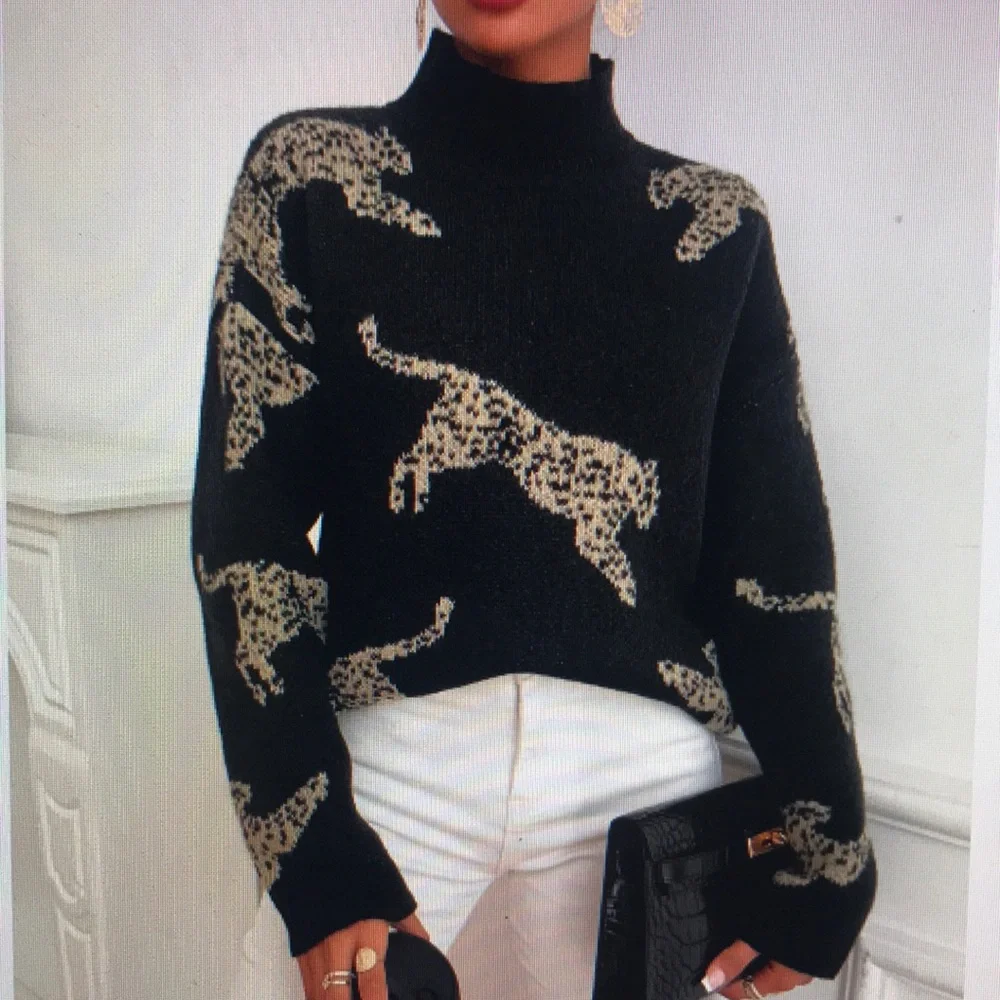 Leopard Print Black Sweater - Picture 1 of 6